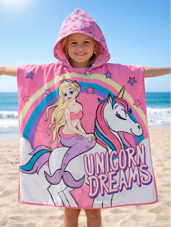 Kids Unicorn Patterned Hoodie Towel